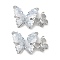 Natural Crystal Quartz Butterfly Links, Brass Micro Pave Clear Cubic Zirconia Insect Connector Charms with Enamel, Cadmium Free & Nickel Free & Lead Free, Platinum, 17x27.5x6mm, Hole: 1.2mm