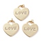 Brass Micro Pave Clear Cubic Zirconia Pendants, with Jump Rings, for Valentine's Day, Heart with Word Love, Real 18K Gold Plated, 28x25x2mm, Hole: 9x7mm, Jump Ring: 6x1mm, 4mm Inner diameter
