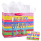 1 Set Paper Tote Bags with Handles, Rectangle Heavy Duty Storage Shopping Bags, Birthday Gift Bags, Colorful, 33x12x26cm