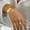Vintage Brass Hollow Carved Multi-layer Coin Fringe Back Hand Chain Ring Bracelets for Women, Real 18K Gold Plated