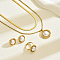Vintage Stainless Steel Imitation Pearl Round Double Pendant Necklaces & Stud Earrings & Ring Sets for Women, Golden, Necklaces: 15.75 inch(40cm)