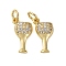 Brass Micro Pave Clear Cubic Zirconia Charms, Wine Glass, with Jump Ring, Long-Lasting Plated, Cadmium Free & Lead Free, Rack Plating, Real 18K Gold Plated, 14x8x2.5mm, Hole: 3mm