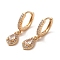 Light Gold Brass Micro Pave Cubic Zirconia Dangle Hoop Earrings, Teardrop, 23.5x6mm