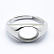 Anti-Tarnish Rhodium Plated 925 Sterling Silver Finger Ring Components, Adjustable, Oval, Platinum, Size 8 (18mm), 2mm wide, Tray: 10x8mm
