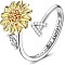 Adjustable Brass Rhinestone Rotating Cuff Rings, Letter & Sunflower, with Word You are My Sunshine, Fidget Spinner Ring for Calming Worry Meditation, Platinum & Light Gold, Letter A, Inner Diameter: 15~20mm