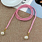 Imitation Leather Braided Belly Belt with Plastic Imitation Pearl Round Bead, Pearl Pink, 1400mm