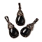 Natural Obsidian Pendants, Brass Teardrop Charms, Red Copper, Lead Free & Cadmium Free, 31x15x8mm, Hole: 5x7.5mm