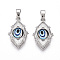 Brass Glass Pendants, Eye, Platinum, 19x12x4.9mm, Hole: 2~2.5x5mm