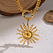 European Style 304 Stainless Steel Smiling Face Sun Pendant Necklaces for Women, Real 18K Gold Plated, 17.72 inch(45cm)
