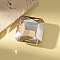 Adjustable Alloy with Glass Statement Cuff Rings for Women, Square, Platinum, PapayaWhip, 40x40mm, Inner Diameter: 18mm