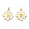 Brass Enamel Pendants, with Jump Ring, Flower Charm, Long-Lasting Plated, Cadmium Free & Lead Free, Rack Plating, Real 18K Gold Plated, White, 18.5x17x2mm, Hole: 3mm