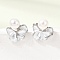 Brass Enamel Stud Earrings, Flower, with ABS Plastic Pearl, Cadmium Free & Lead Free, Rack Plating, Long-Lasting Plated, Platinum, 14x12.5mm
