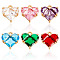 6Pcs 6 Colors Brass Pave Cubic Zirconia Heart Charms, Golden, Mixed Color, 12.5x12x4mm, Hole: 1.4mm, 1pc/color