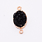 Brass Links, with Druzy Resin, Oval, Light Gold, Black, 26~28x13x5~6mm, Hole: 1.8mm