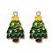 Alloy Enamel Pendants, Christmas Theme, Light Gold, Christmas Tree, 27x15x1.2mm, Hole: 1.8mm