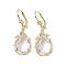 Glass Leverback Earring, with Brass Finding, Teardrop, Clear, 40.5x14.5mm