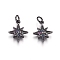 Brass Charms, with Micro Pave Cubic Zirconia and Jump Rings, Star, Colorful, Gunmetal, 14x12x2mm, Hole: 3mm