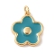 Rack Plating Brass Enamel Pendants, with Jump Ring, Cadmium Free & Lead Free, Long-Lasting Plated, Real 18K Gold Plated, Flower Charm, Teal, 18x16.5x2.5mm, Hole: 3.5mm