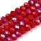 Electroplate Opaque Solid Color Glass Beads Strands, Half Rainbow Plated, Faceted, Rondelle, FireBrick, 6x5mm, Hole: 1mm, about 85~88pcs/strand, 16.1~16.5 inch(41~42cm)