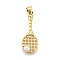 Rack Plating Brass Pendants, Tennis Racket, with ABS Imitation Pearl, Cadmium Free & Lead Free, Long-Lasting Plated, Real 18K Gold Plated, 27.5x11x5.5mm, Hole: 5x4mm