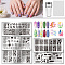 Stainless Steel & Plastic DIY Nail Art Templates, Template Tool, with Silicone Seal Stamp & Scraper, Mixed Shapes, 12x6cm, 5 sheets/set