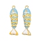 Alloy Enamel Pendant Rhinestone Settings, Fish, Golden, Sky Blue, Fit for 1.2mm Rhinestone, 31x8.5x6mm, Hole: 1.5mm