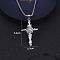 Cross Alloy Rhinestone Pendant Necklaces for Men, Platinum, Crystal, 23.62 inch(60cm)