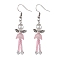304 Stainless Steel Fairy Dangle Earrings, Glass Seed & Acrylic Pearl Long Drop Earrings, Pink, 55.5x14mm