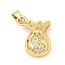 Brass Micro Pave Cubic Zirconia Pendants, Money Bag with Dollar Sign Charms, Lead Free & Cadmium Free, Long-Lasting Plated, Rack Plating, Real 18K Gold Plated, 18x15x7mm, Hole: 4x3.5mm