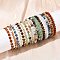 Natural & Synthetic Mixed GemstoneBeaded Bracelets Set for Women, Heart & Round, with Brass Beads, Real 18K Gold Plated, Long-Lasting Plated, Rack Plating, Inner Diameter: 2-1/8 inch(5.5cm) & 7-1/4 inch(18.5cm)