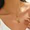 201 Stainless Steel Red Enamel Cherry Pendant Double Layer Necklaces for Women's Daily Holiday Outfits, Golden, 15.94 inch(40.5cm)