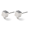 Brass Stud Earring Findings, with Horizontal Loop, Cube, Real Platinum Plated, 8x5mm, Hole: 1.5mm, Pin: 0.7mm