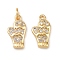 Brass Micro Pave Cubic Zirconia Charms, with Jump Ring, Lead Free & Cadmium Free, Long-Lasting Plated, Rack Plating, Real 18K Gold Plated, Gloves, 12x6.5x2mm, Hole: 2mm