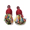 Cotton Tassel Pendants, with Polyester, Colorful, 32~37x11~12mm, Hole: 2x4.5mm
