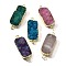 Natural Dyed Quartz Crystal Links Connector Charms, with Brass Findings, Rectangle, Light Gold, Mixed Color, 29.5~41x14.5~15.5x6.5~9.5mm, Hole: 2.5mm