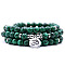 Bohemian Styles Natural Round Malachite Beaded Stretch Bracelets for Women Men, with Flat Round Charm
