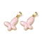Brass Enamel Pendants, Butterfly Charm, Pink, 18.5x14x3mm, Hole: 4x2.5mm