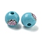Natural Wood European Beads, Large Hole Beads, Round with Cow Pattern, Sky Blue, 16mm, Hole: 4mm