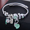 Adjustable Stainless Steel European Bangles, Charm Bangles for Women, Swan Charm, with Alloy & Rhinestone & Resin & Enamel, Pale Turquoise, Inner Diameter: 2-1/8 inch(5.5cm)