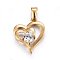 304 Stainless Steel Pendants, with Cubic Zirconia, Heart, Clear, Golden, 18x15x4mm, Hole: 6x3mm