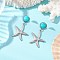 304 Stainless Steel Dangle Stud Earrings, with Synthetic Turquoise and 304 Stainless Steel Stud Earring Settings, Platinum, Starfish, 34.5x20.5mm