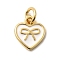 Brass Enamel Charms, Long-Lasting Plated, Lead Free & Cadmium Free, with Jump Ring, Heart with Bowknot Charm, Rack Plating, Real 18K Gold Plated, White, 10.5x9x1.5mm, Hole: 3.5mm