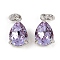 Teardrop Brass Glass Charms, with Jump Ring, Rack Plating, Lead Free & Cadmium Free, Long-Lasting Plated, Faceted, Platinum, Lilac, 10.5x6.5x5mm, Hole: 1.8mm