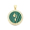 Brass Micro Pave Clear Cubic Zirconia Pendants, Cadmium Free & Lead Free, with Synthetic Malachite, Flat Round with Snake Charms, Real 18K Gold Plated, 24.5x22x3.5mm, Hole: 4x3.5mm