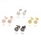Brass Ear Studs, with Cubic Zirconia, Lead Free & Cadmium Free & Nickel Free, Flat Round, Clear, Mixed Color, 6x2mm, Pin: 0.8mm