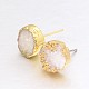 Flat Round Natural Druzy Agate Stud Earrings EJEW-L168-05C-1