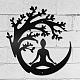 Creatcabin yoga meditación pared arte árbol metal decoración negro zen espiritual pared esculturas decorativas colgantes placas adorno hierro para yoga estudio hogar dormitorio sala oficina 11.8 pulgada AJEW-WH0306-019-7