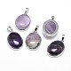 Oval Platinum Plated Brass Natural Amethyst Pendants X-G-F228-15C-RS-1