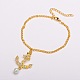 Golden Plated Anchor Alloy Grade A Rhinestone Anklets AJEW-AN00024-2