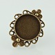 Vintage Adjustable Iron Finger Ring Components Alloy Flower Cabochon Bezel Settings X-PALLOY-O039-10AB-NF-2